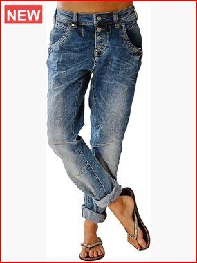 Stretchy Straight Leg Mid Rise Jeans Button Fly Stitch Detail